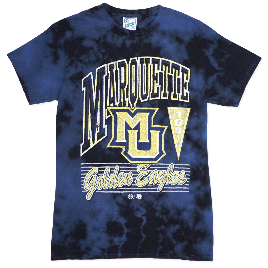 47 Brand Marquette Campus Tie Dye Vintage Tubular T Shirt Navy