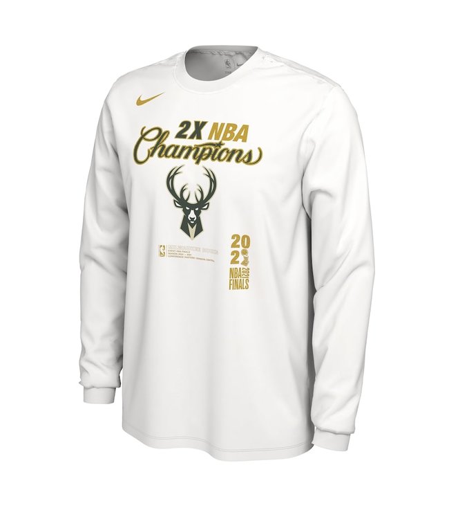 Nike Men's White Milwaukee Bucks 2021 NBA Finals Champions Locker Room Long Sleeve T-Shirt - White