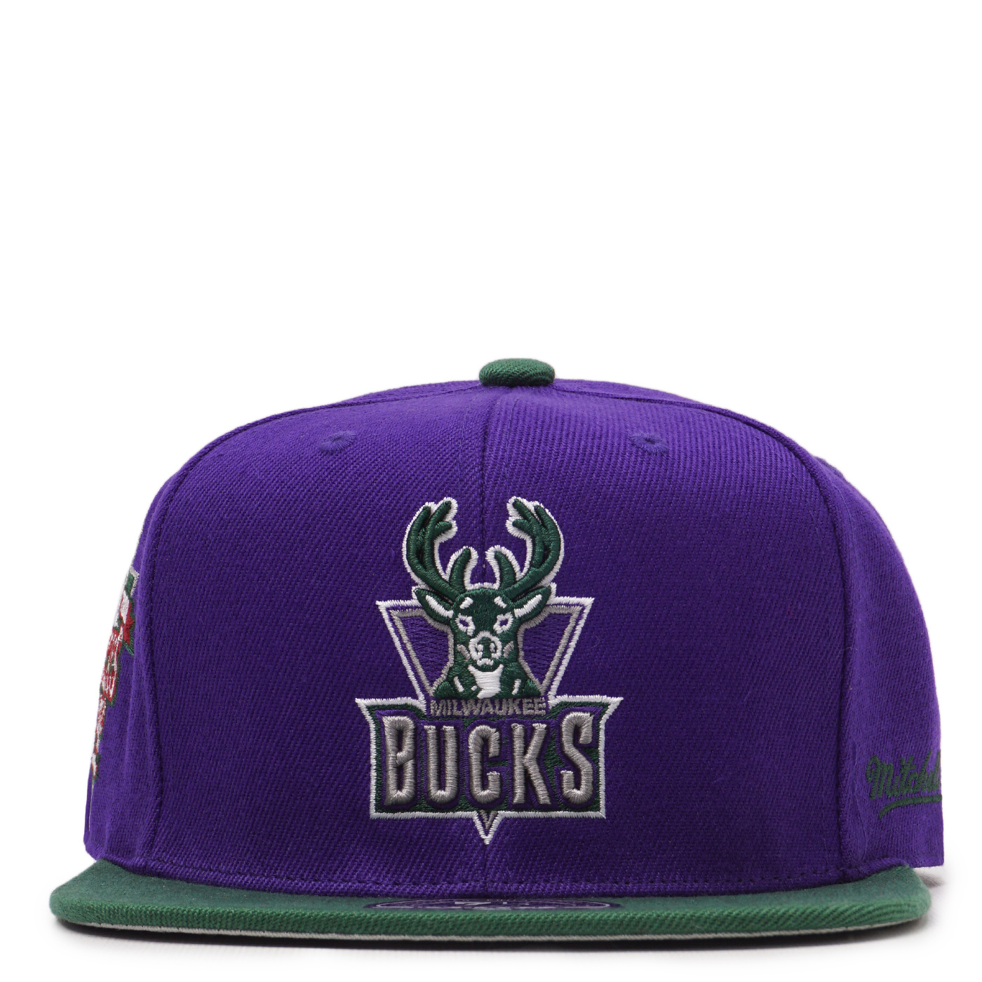 Men's Mitchell & Ness Purple/Hunter Green Milwaukee Bucks Hardwood Classics 40th Anniversary Team Side Fitted Hat