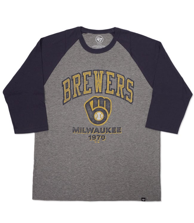 47 Brand Men's Brewers Regime Franklin Raglan Tee Grey Size L | MODA3