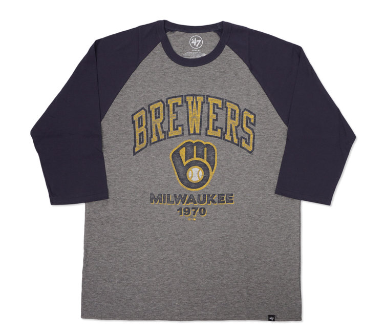 47 Brand Men's Brewers Regime Franklin Raglan Tee Grey Size L | MODA3