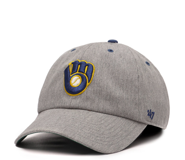 47 Brand Milwaukee Brewers Flyout Midfield Snapback Hat - Grey - MODA3