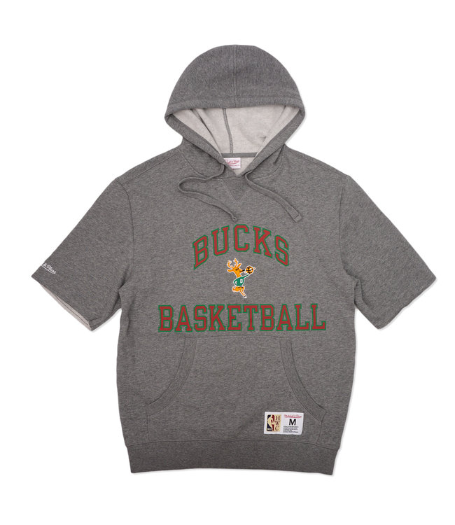 Mitchell & Ness Men's Bucks Postgame Short Sleeve Hoodie Grey Size 3XL | MODA3