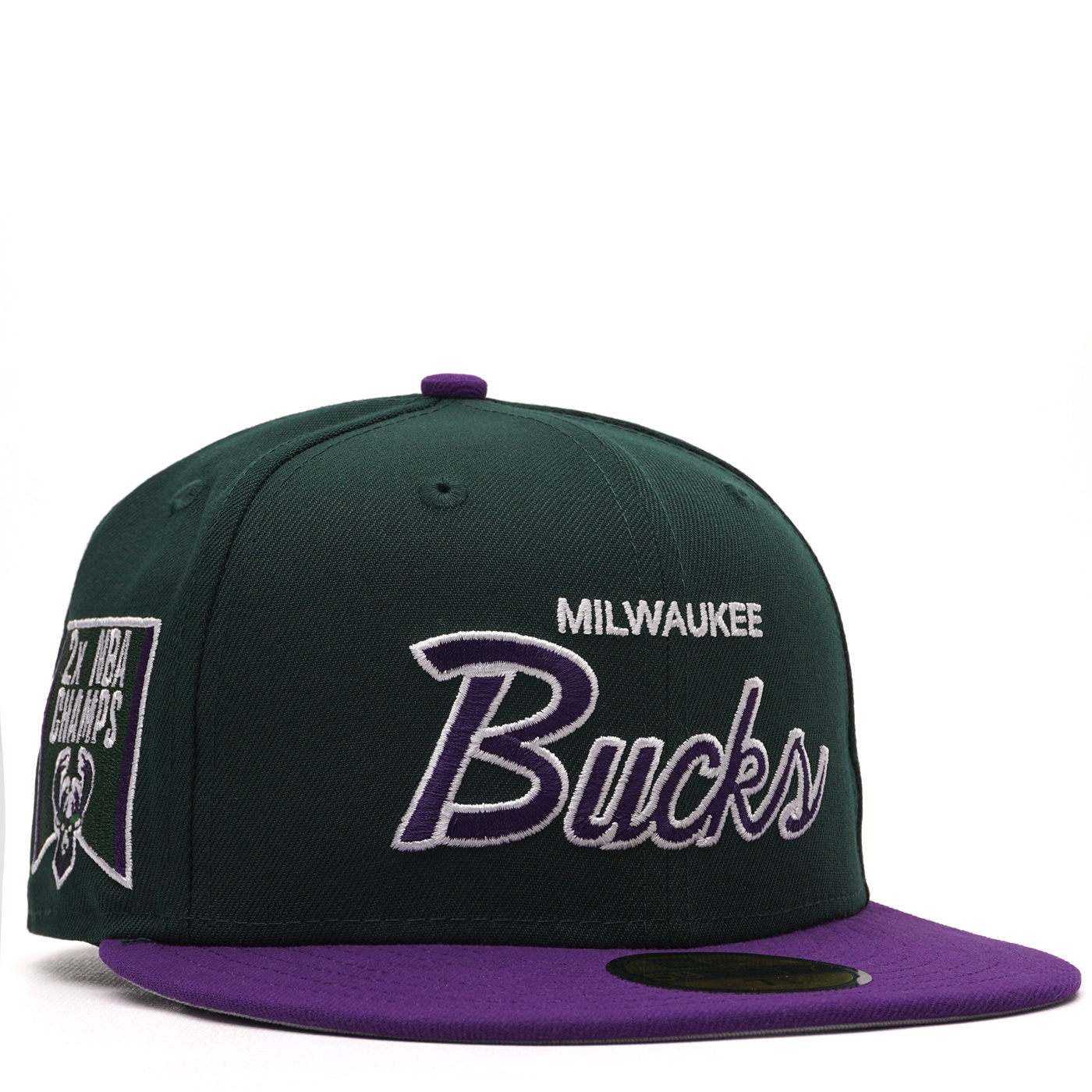 New Era Men's Bucks Script 59FIFTY Fitted Hat Green/Purple Size 7 5/8 | MODA3