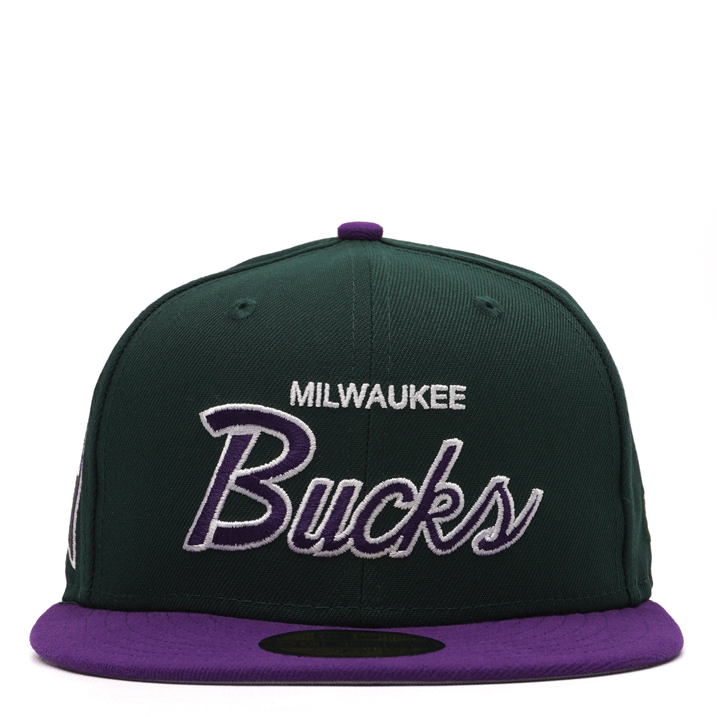 New Era Men's Bucks Script 59FIFTY Fitted Hat Green/Purple Size 7 5/8 | MODA3