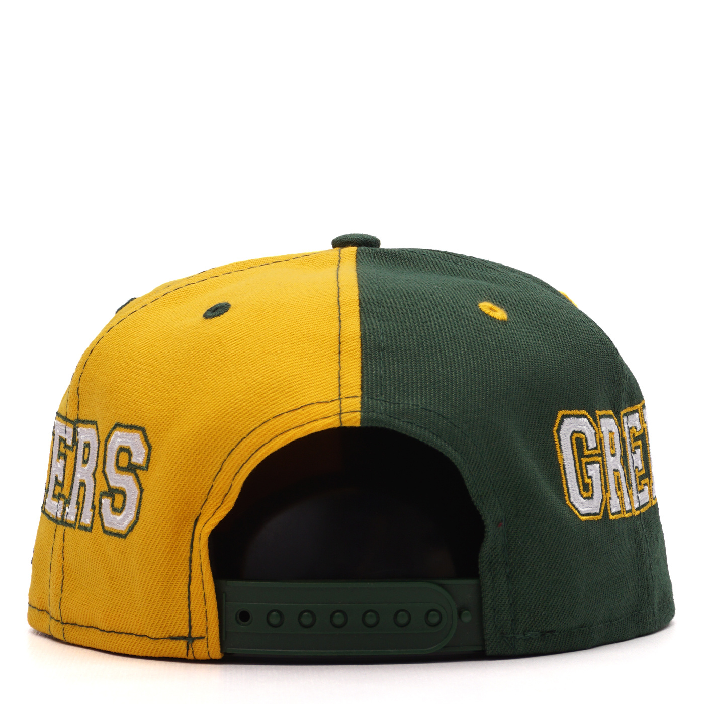 Men's New Era Green/Gold Green Bay Packers Wordmark Flow 9FIFTY Snapback Hat