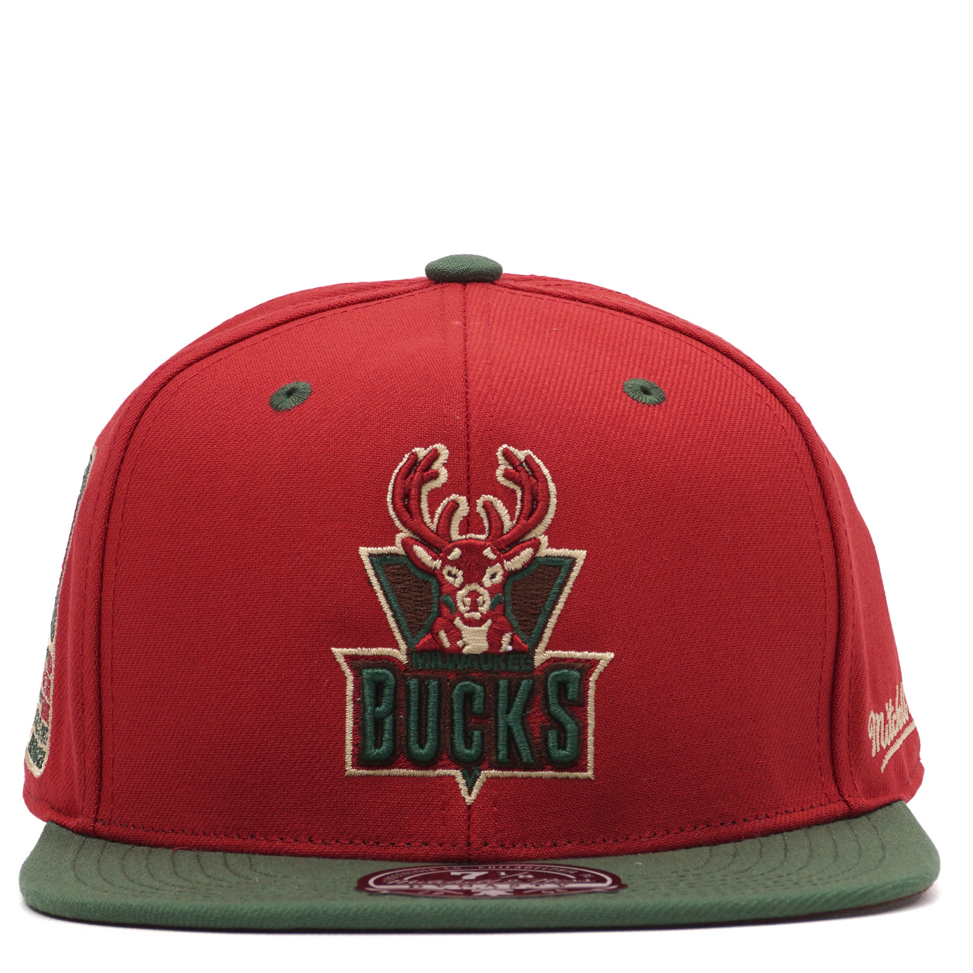 Mitchell & Ness - NBA Red Fitted Cap - Milwaukee Bucks Nightmare Red/Green Fitted @ Hatstore