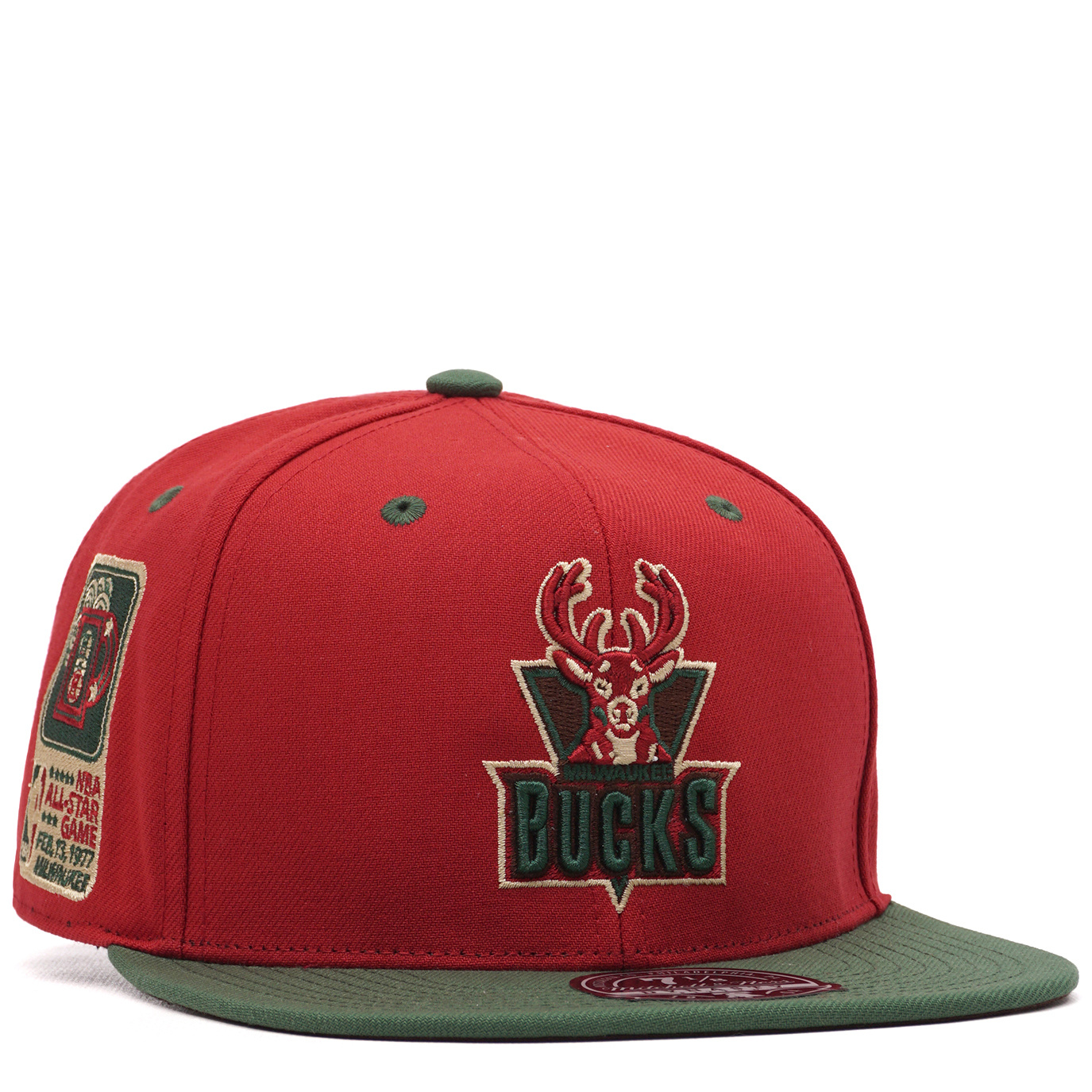 Mitchell & Ness - NBA Red Fitted Cap - Milwaukee Bucks Nightmare Red/Green Fitted @ Hatstore