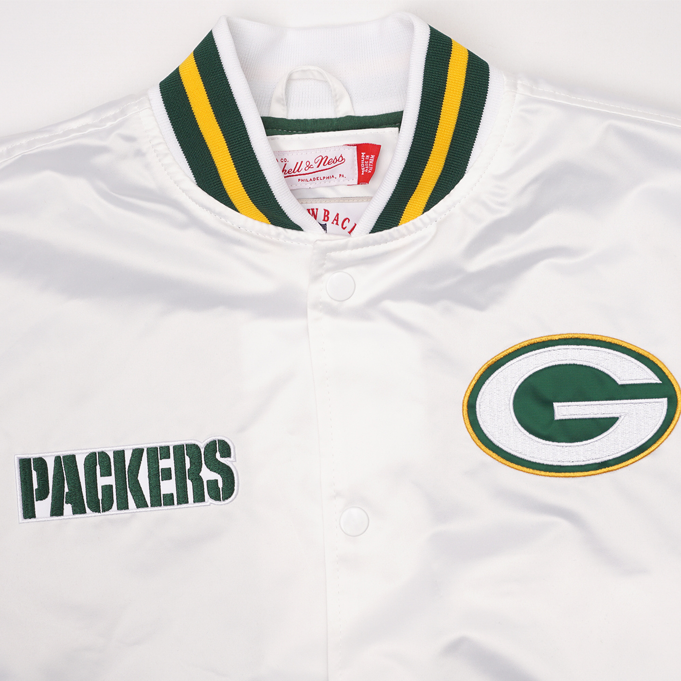 Packers Womens Mitchell & Ness 2.0 Satin Jacket 2XL Green & Gold