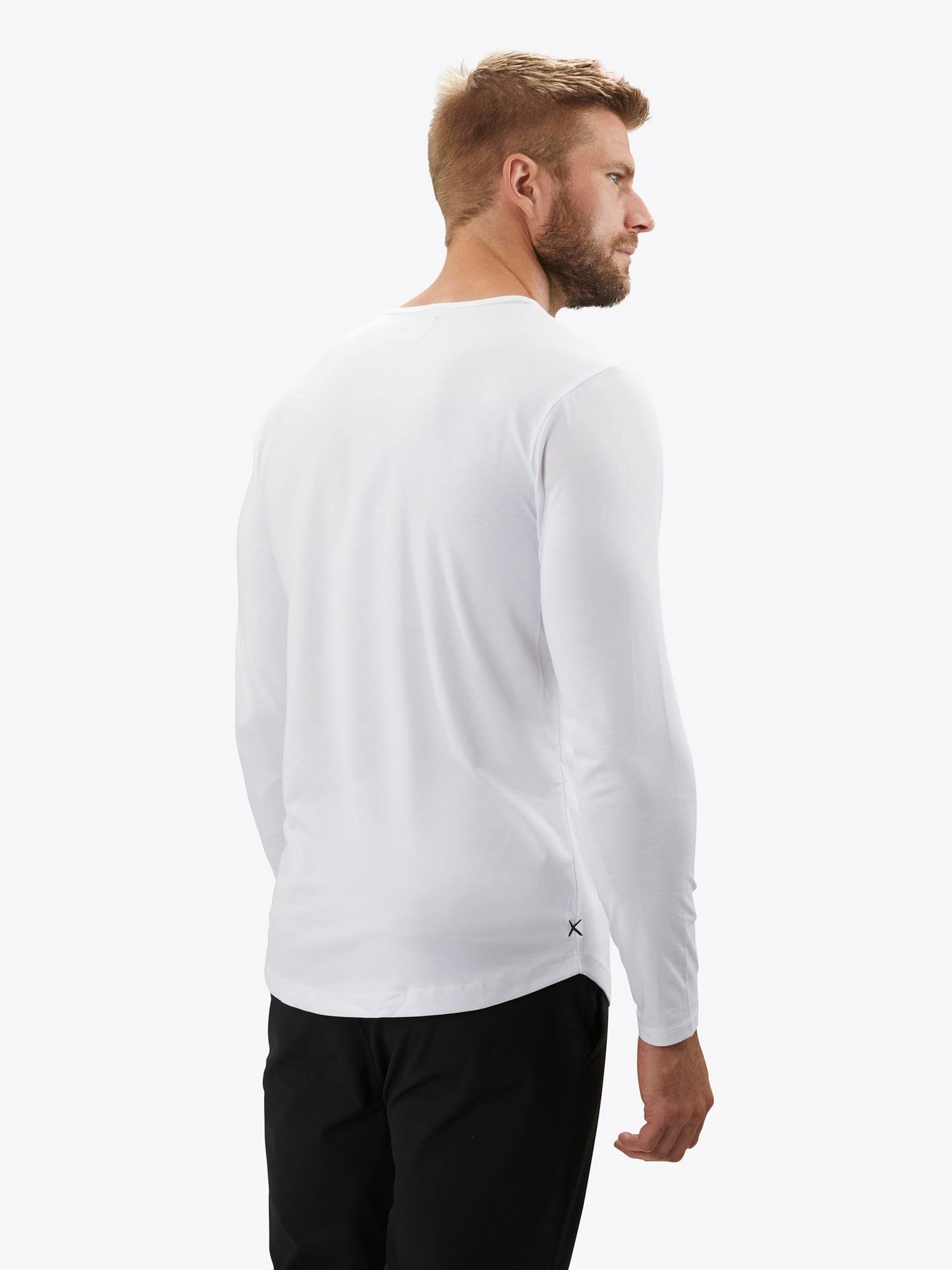 Cuts Henley Curve Hem Long Sleeve - White - MODA3