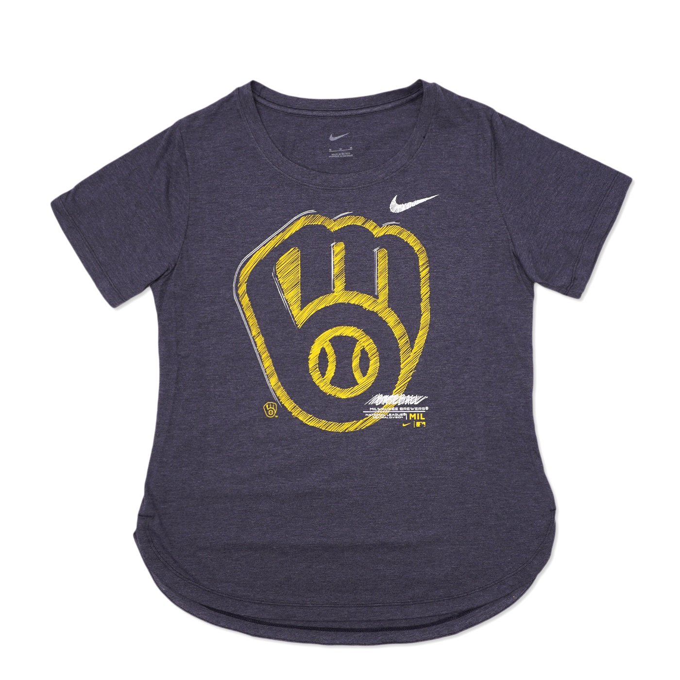 Touch Milwaukee Brewers Women's Navy Wild Card Boat Neck T-Shirt Size: Large