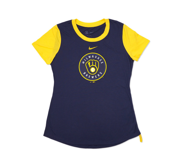 Women's Fanatics Branded Royal/Gold Milwaukee Brewers True Classic League Diva Pinstripe Raglan V-Neck T-Shirt