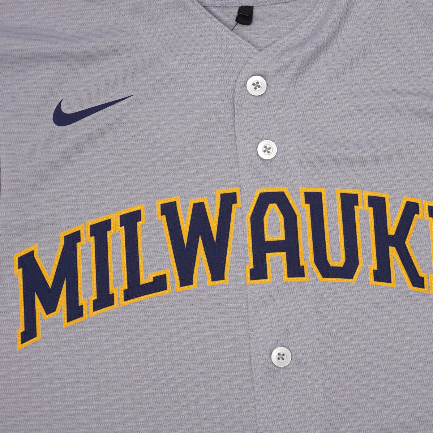 Nike Men's Gray Milwaukee Brewers Road Authentic Team Logo Jersey