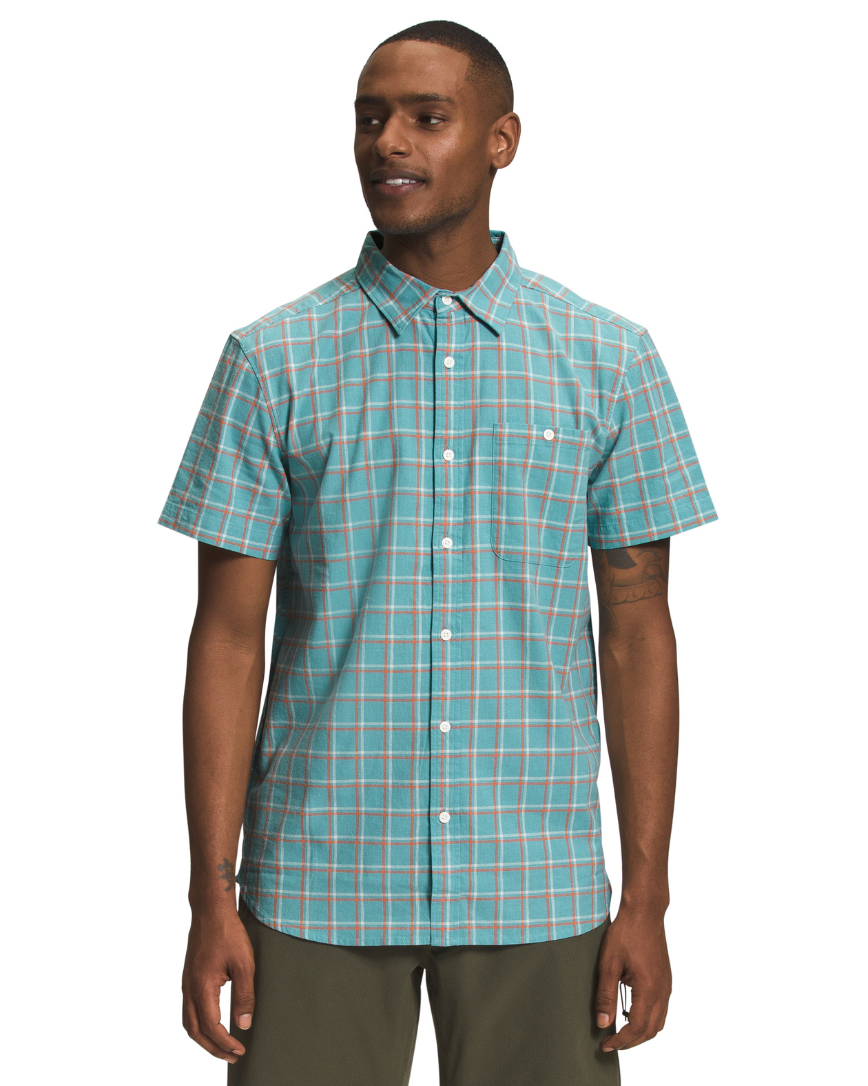 The North Face Loghill Short Sleeve Shirt Men's (Reef Waters TNF Grid Plaid)