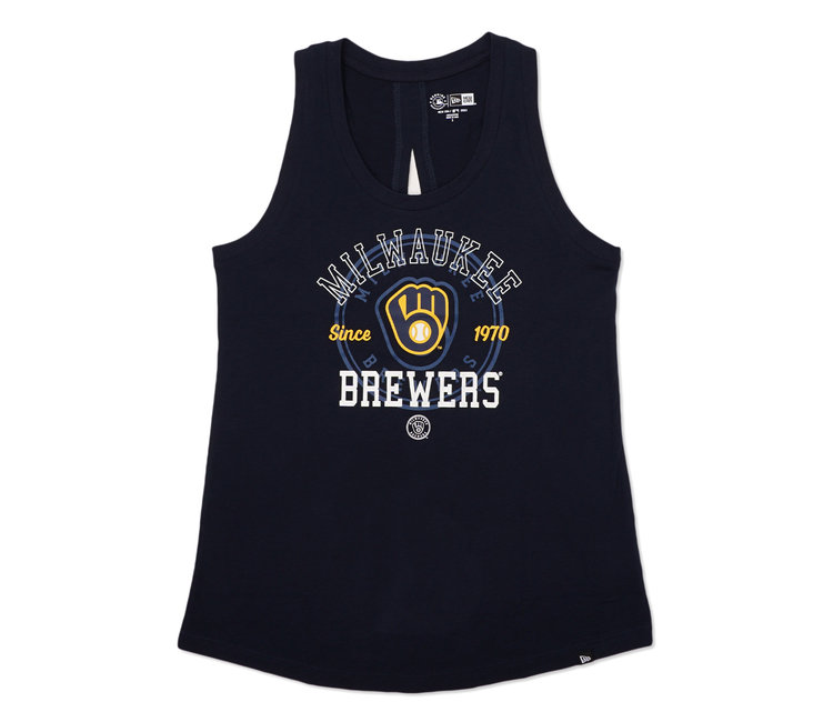 New Era Brewers Women's Logo Back-Knot Tank Top Navy Size L | MODA3