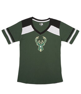 NEW ERA BUCKS WOMEN'S BLOCKED V-NECK TEE