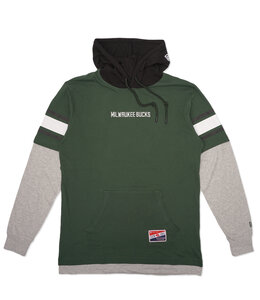 NEW ERA BUCKS WORDMARK HOODED LONG SLEEVE TEE