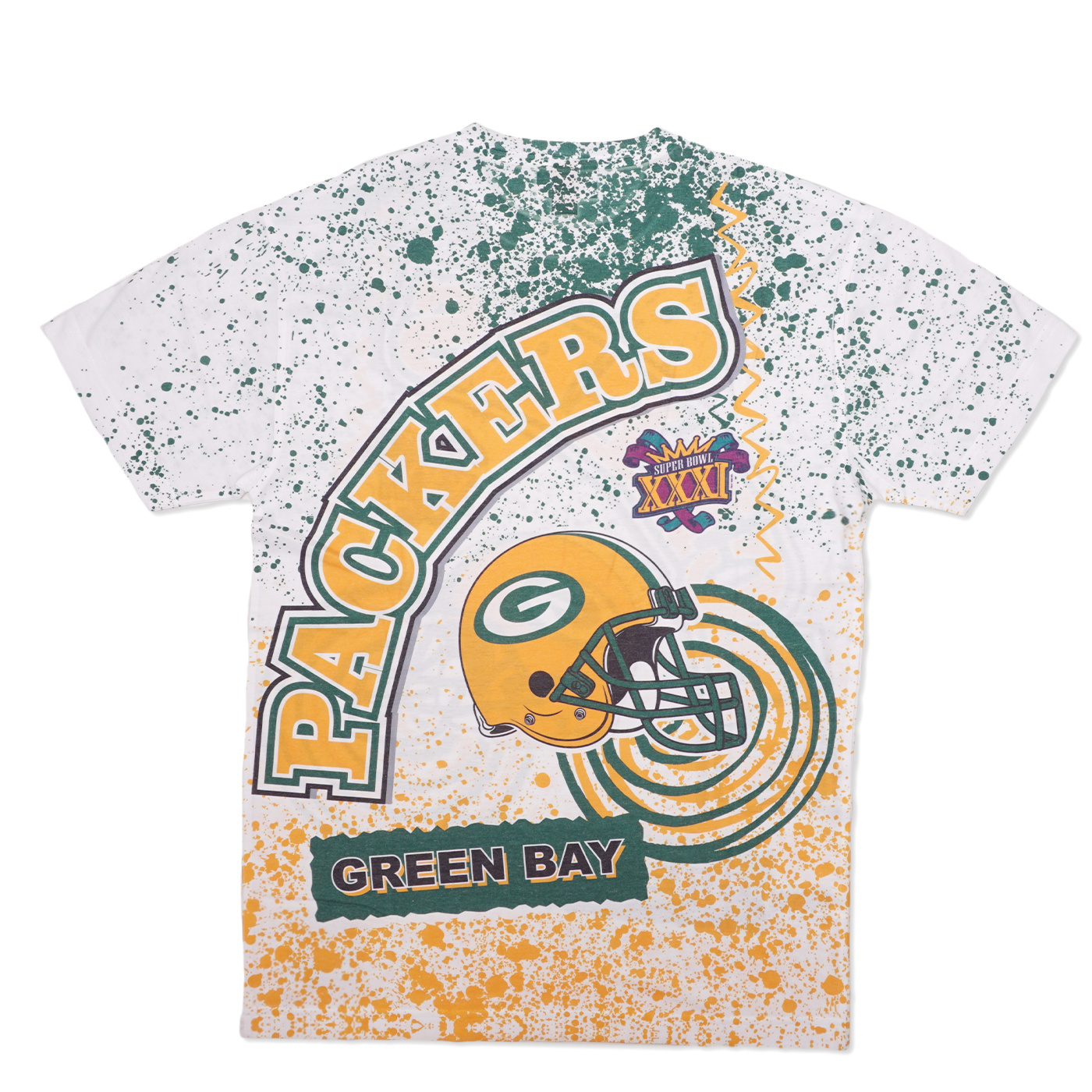 Men's Mitchell & Ness White Green Bay Packers Team Burst Sublimated T-Shirt Size: 3XL