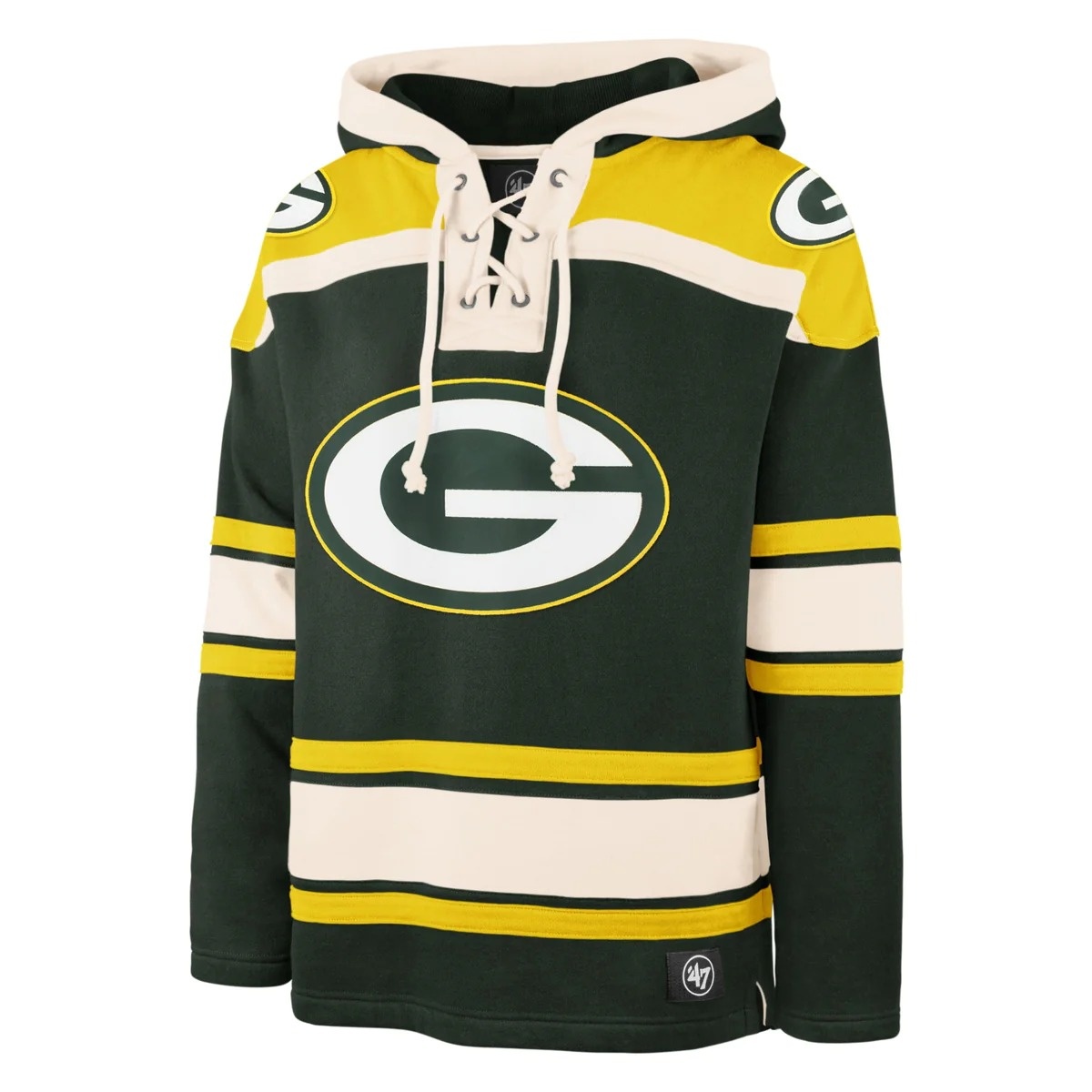 Green Bay Packers '47 Gridiron Lace-Up Pullover Hoodie - Heather Gray