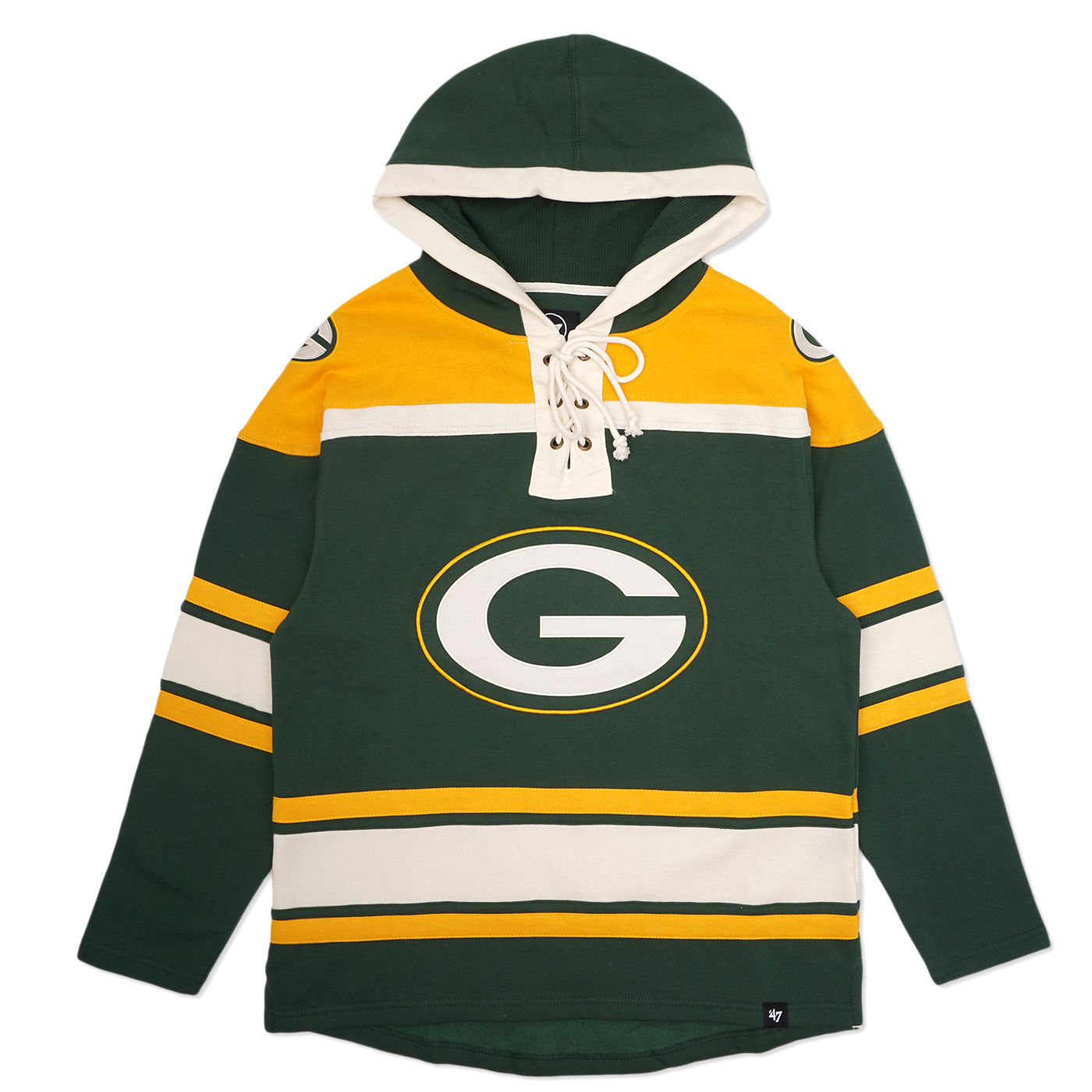 '47 Green Bay Packers Heather Gray Gridiron Lace-Up Pullover Hoodie