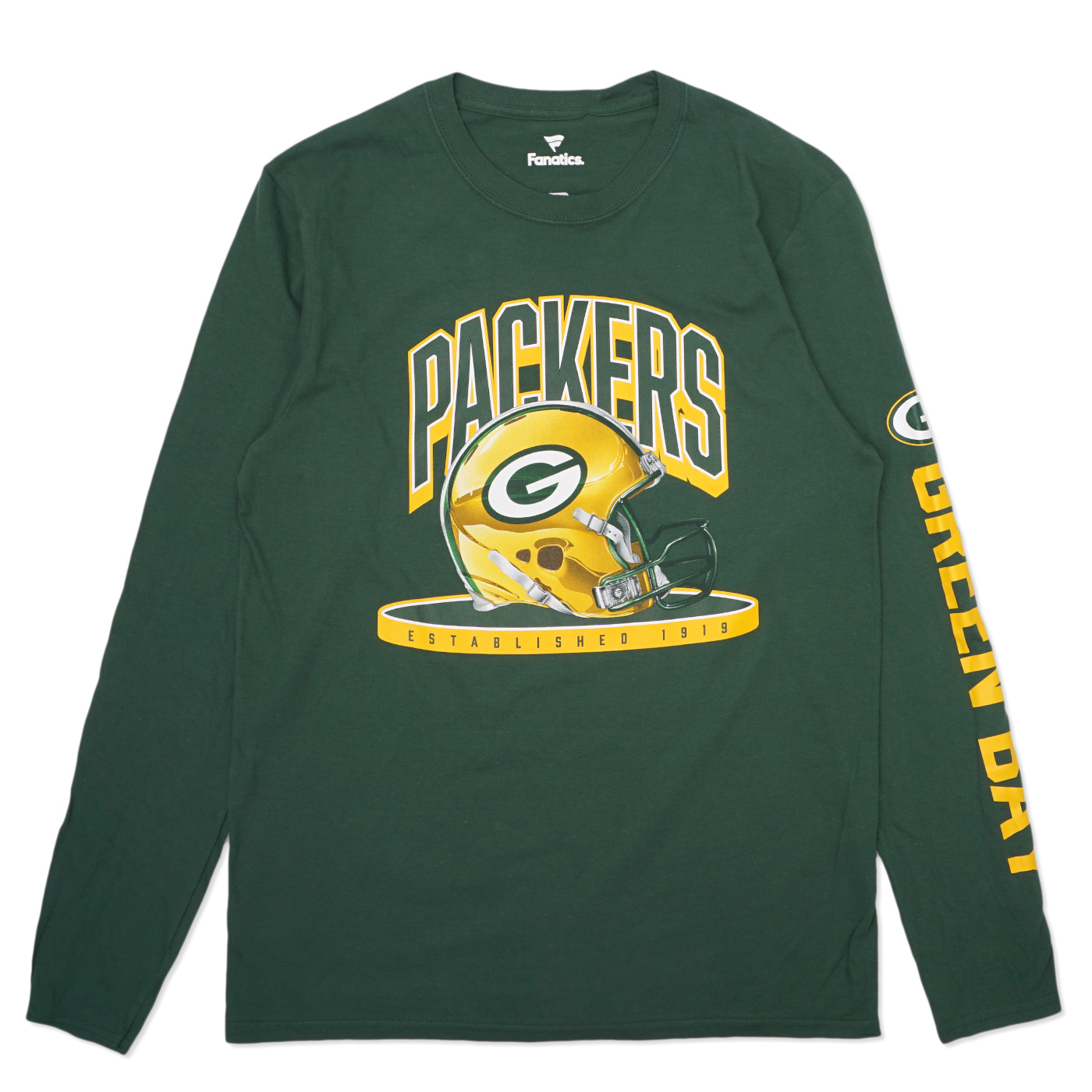 Men's Fanatics Branded Green Bay Packers Helmet Platform Long Sleeve T-Shirt Size: Medium