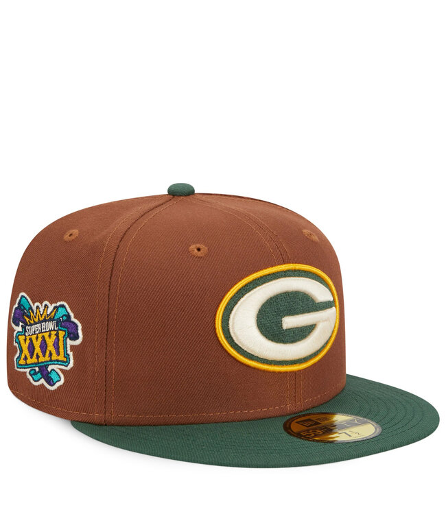 New Era Men's Packers Harvest 59FIFTY Fitted Hat Brown Size 7 3/4 | MODA3