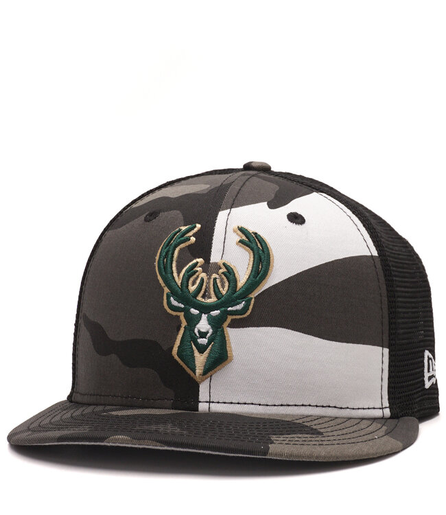 NEW ERA Bucks Camo Trucker 9Fifty Snapback Hat
