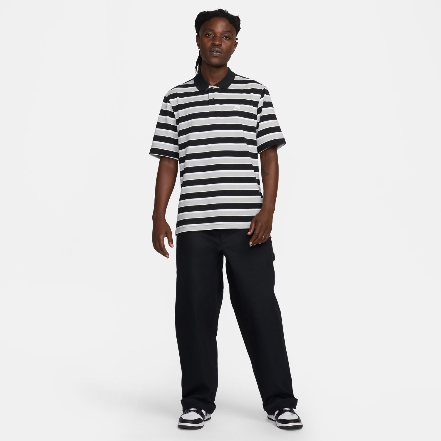 Nike Club Striped Polo Shirt - Black/White - MODA3