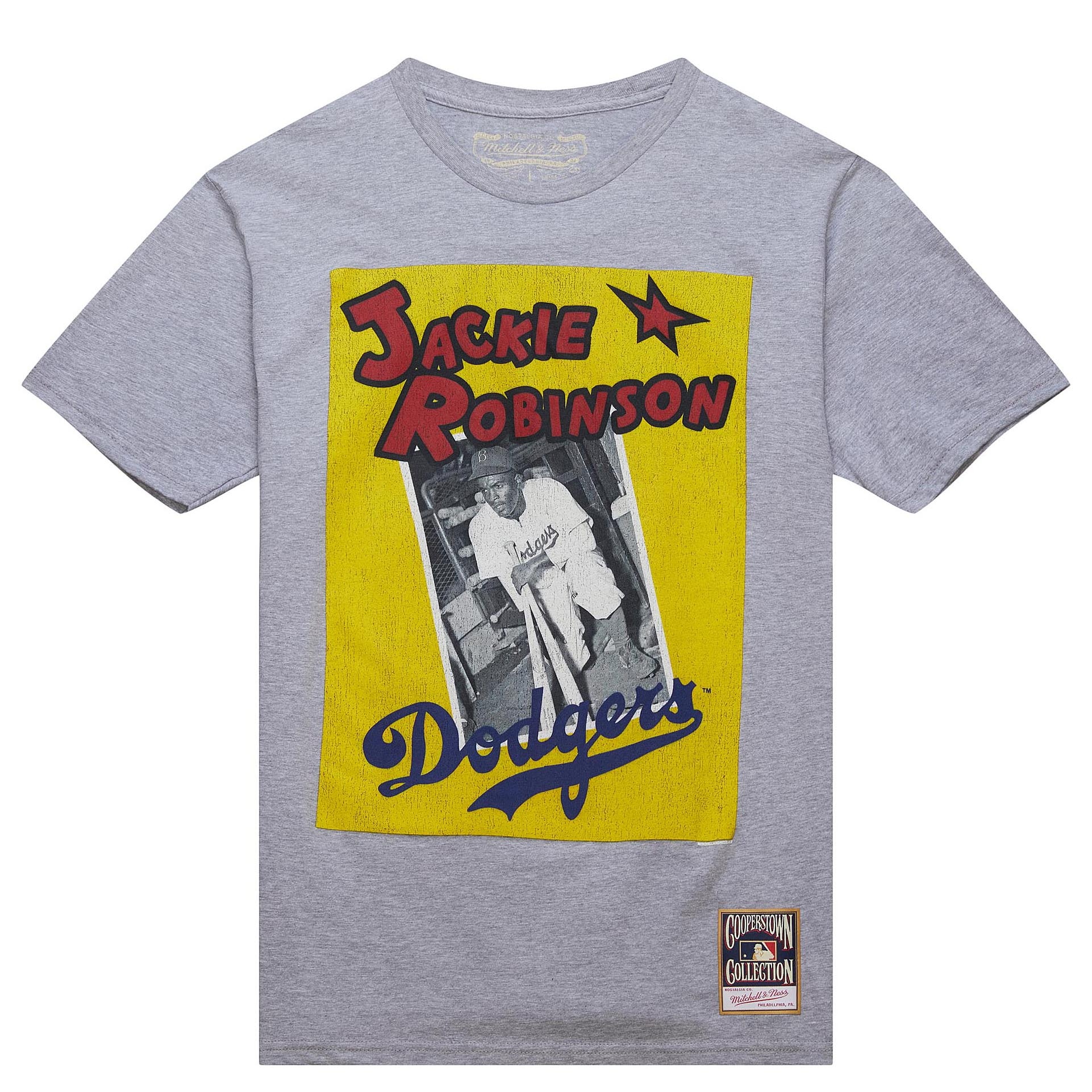 Mitchell u0026 Ness Jackie Robinson Vintage Cover T-Shirt - Heather Grey