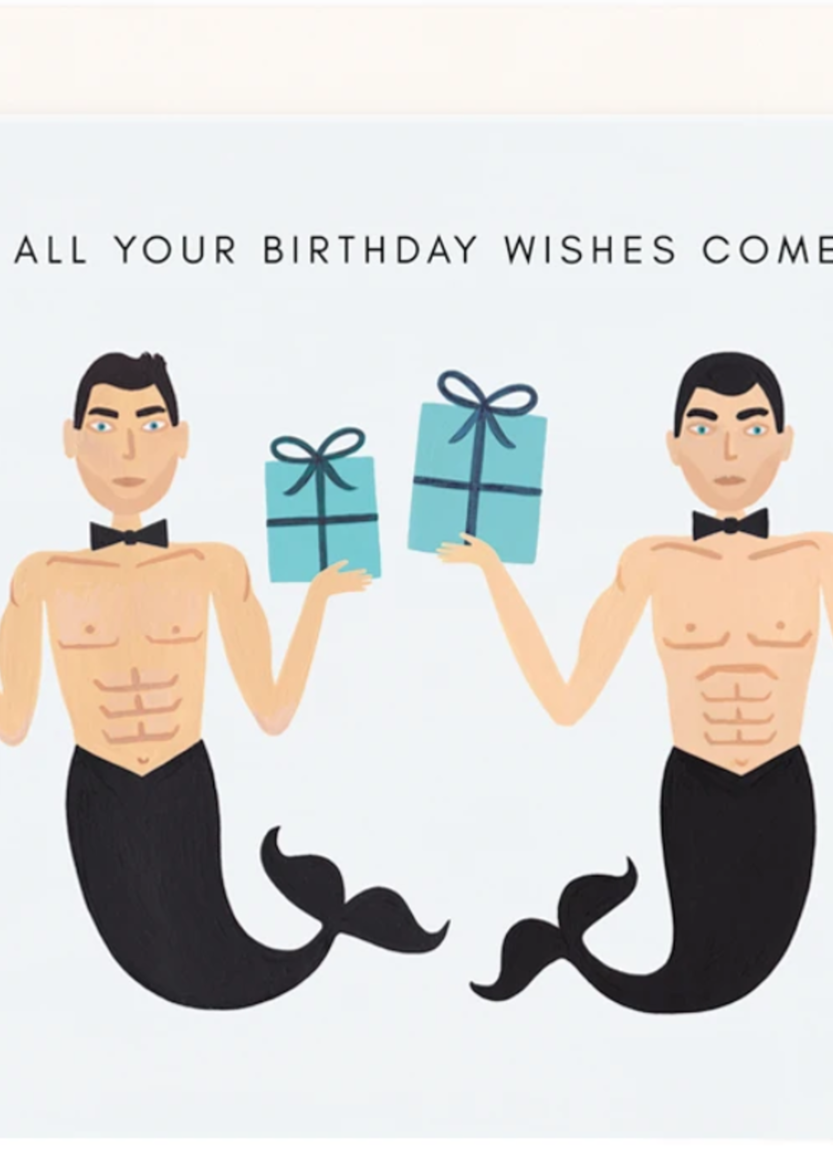 girl w/ knife mermen birthday wishes card