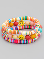 3 multi color smiley face bracelets