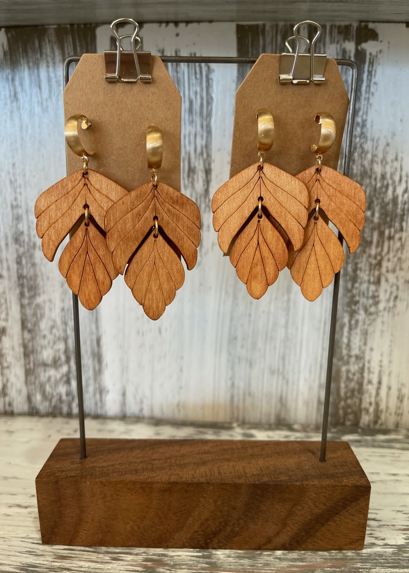 wood/gold leaf earrings
