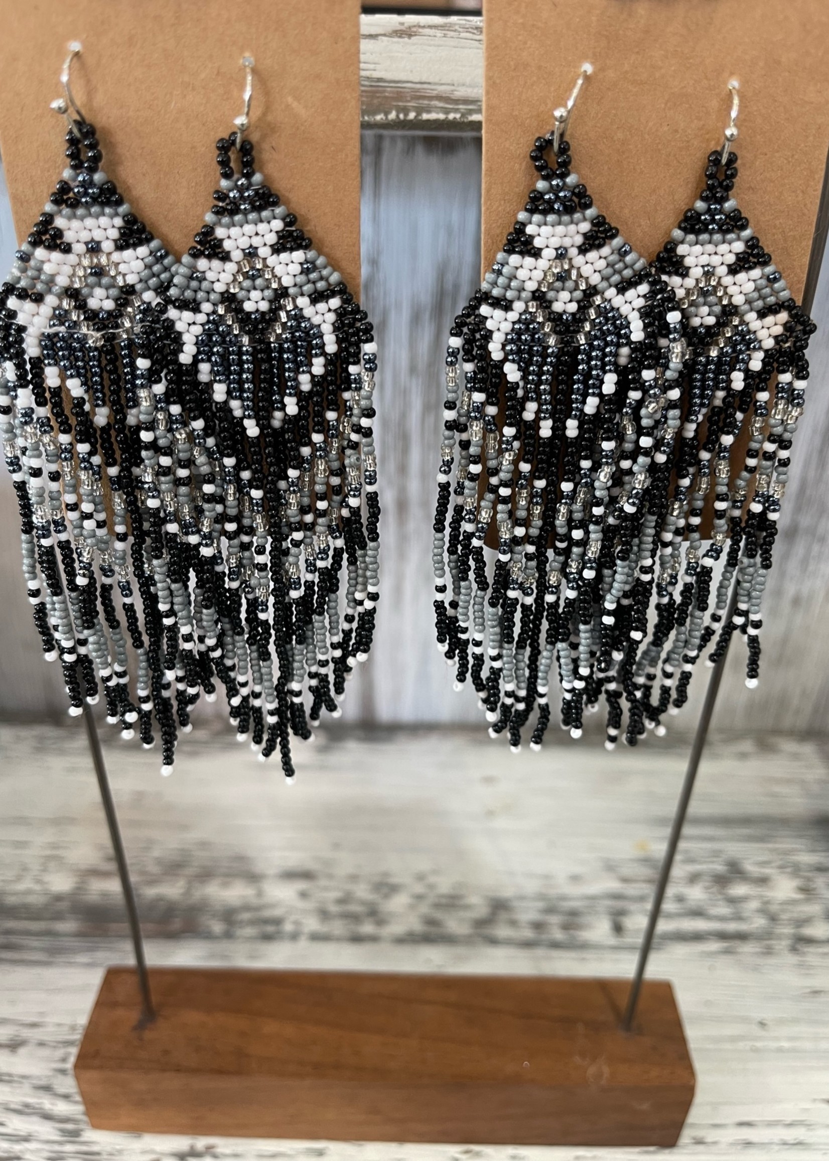 black dangling bead earrings