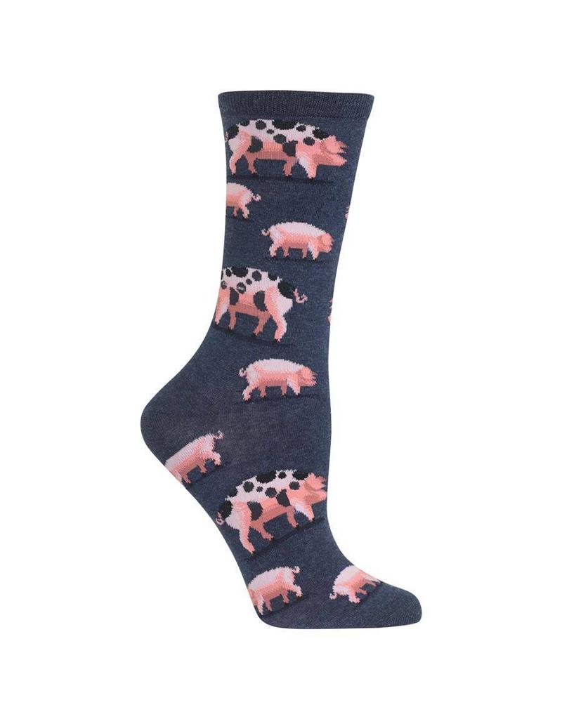 Hot Sox Spotted Pigs Denim Heather Ho002759 Crew Women S