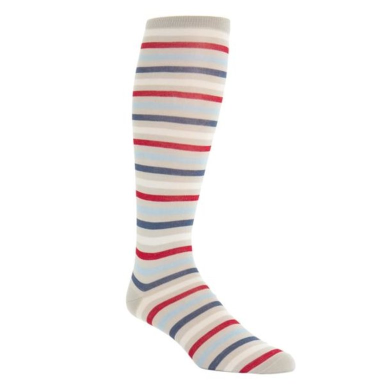 Dapper Classics Dapper Classics - Tan/Cream/Red/Sky Blue/Indigo Blue Quad Stripe - Cotton - Over The Calf