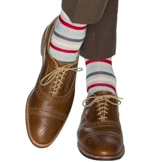 Dapper Classics Dapper Classics - Tan/Cream/Red/Sky Blue/Indigo Blue Quad Stripe - Cotton - Over The Calf