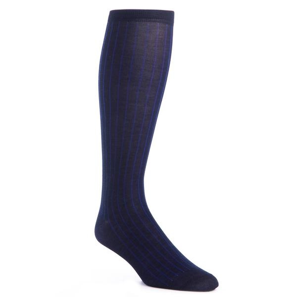 Dapper Classics - Navy with Clematis Blue Vertical Stripe - Cotton - Over The Calf