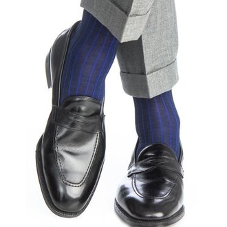 Dapper Classics Dapper Classics - Navy with Clematis Blue Vertical Stripe - Cotton - Over The Calf