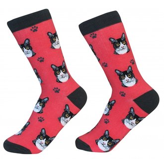 Sock Daddy Sock Daddy - Black and White Cat - Red - Crew - Unisex