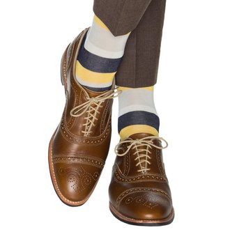 Dapper Classics Dapper Classics - Indigo Blue/Cream/Classic Navy/Tan and Yolk Double Stripe - Cotton - Over The Calf