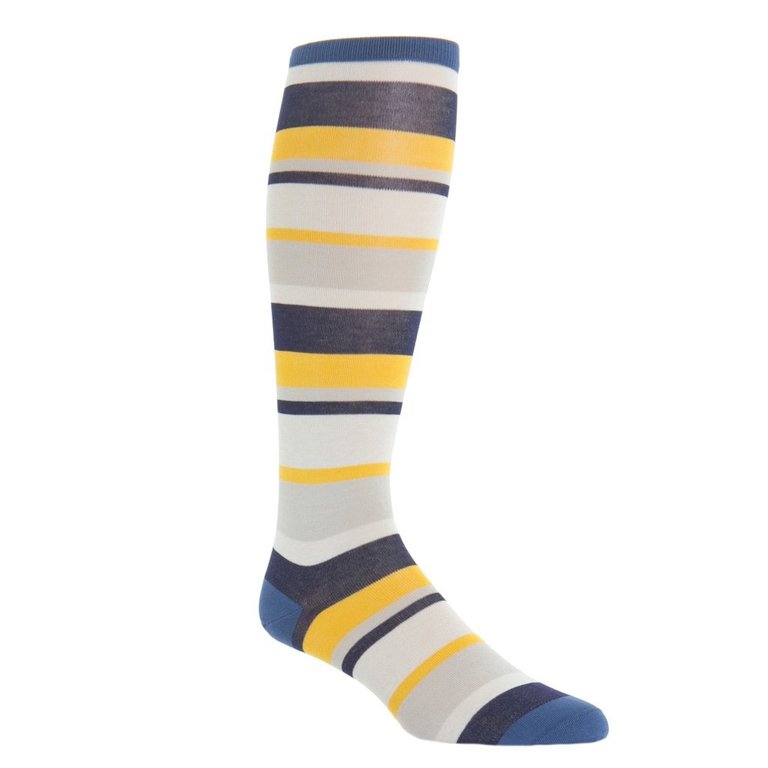 Dapper Classics Dapper Classics - Indigo Blue/Cream/Classic Navy/Tan and Yolk Double Stripe - Cotton - Over The Calf
