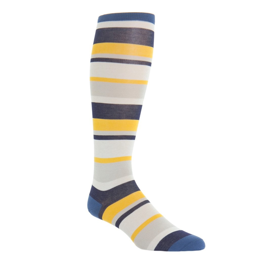 Dapper Classics - Indigo Blue/Cream/Classic Navy/Tan and Yolk Double Stripe - Cotton - Over The Calf