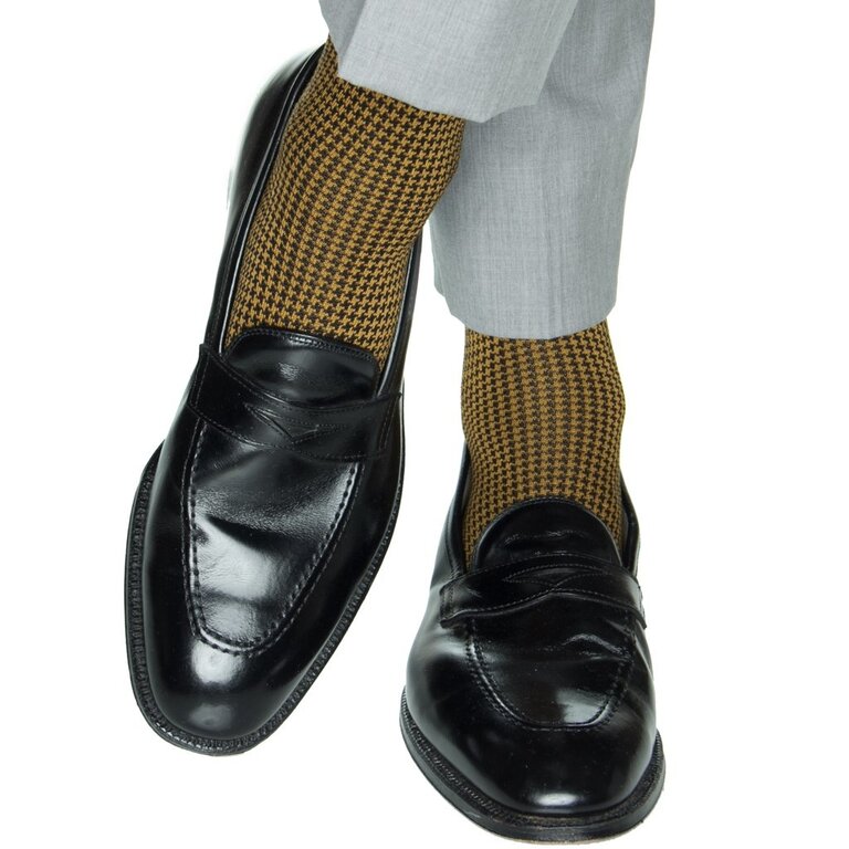 Dapper Classics Dapper Classics - Black and Gold Houndstooth - Cotton - Over The Calf