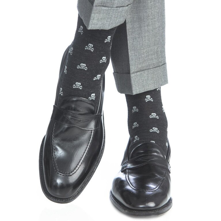 Dapper Classics Dapper Classics - Charcoal with Ash Skull and Crossbones - Merino Wool - Over The Calf