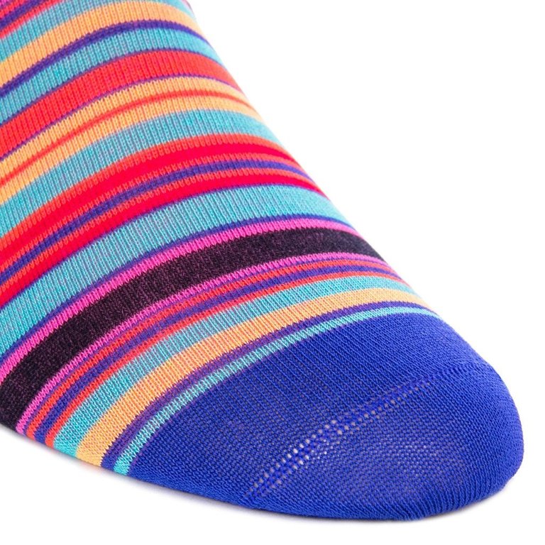 Dapper Classics Dapper Classics - Clematis Blue with Rose/Yolk and Tigerlily Orange Stripe - Cotton - Over The Calf