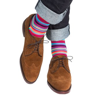 Dapper Classics Dapper Classics - Clematis Blue with Rose/Yolk and Tigerlily Orange Stripe - Cotton - Over The Calf