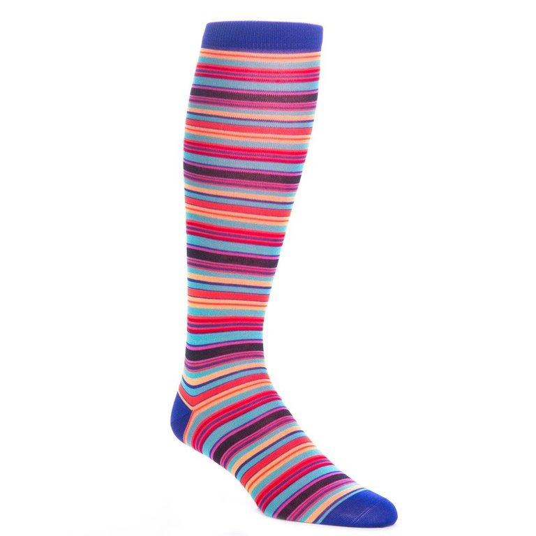 Dapper Classics Dapper Classics - Clematis Blue with Rose/Yolk and Tigerlily Orange Stripe - Cotton - Over The Calf