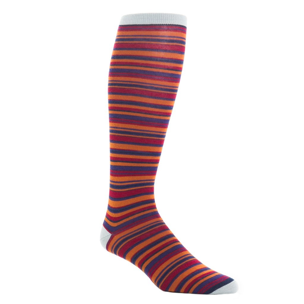 Dapper Classics - Gray/Dress Navy/Burnt Orange/Grape and Burgundy Variegated Stripe - Merino Wool - Over The Calf