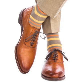 Dapper Classics Dapper Classics - Taupe with Saffron and Burnt Orange Double Stripe - Merino Wool - Over The Calf