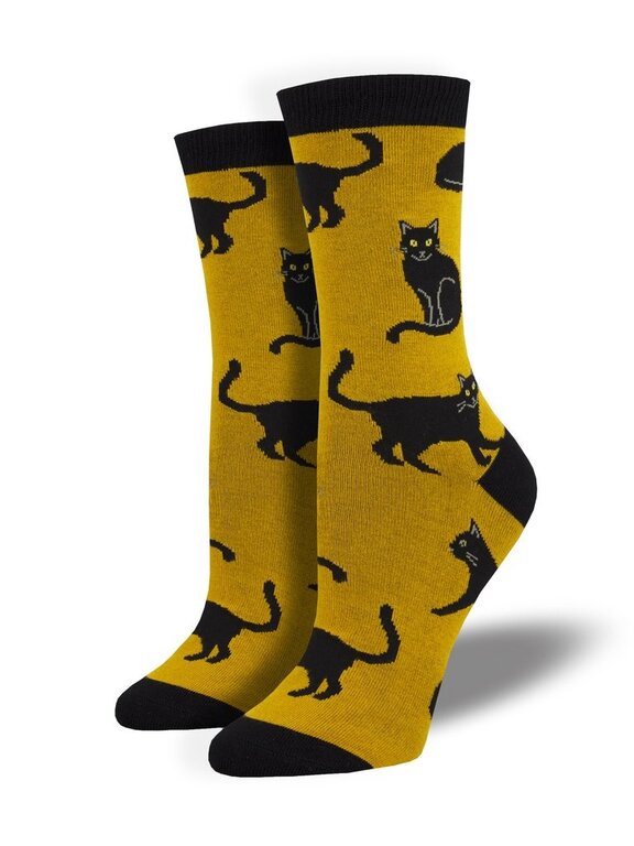 Socksmith Socksmith - Bamboo - Black Cat - Gold - Crew - Women's